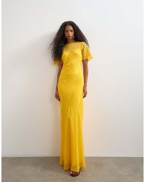 TOPSHOP Sheer Chiffon Maxi Dress With Pintuck Details - Yellow