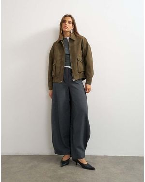 TOPSHOP Faux Leather Oversized Bomber Jacket - Brown