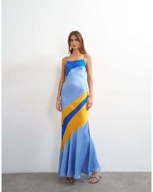 TOPSHOP Contrast Cut About Maxi Satin Dress - Blue