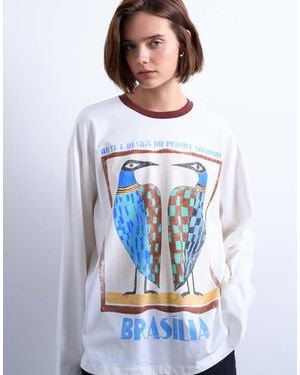 TOPSHOP Graphic Brasilia Contrast Ringer Skater Tee - White