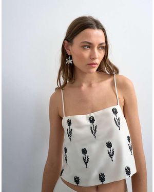 TOPSHOP Placement Embroidery Satin Cami - Grey