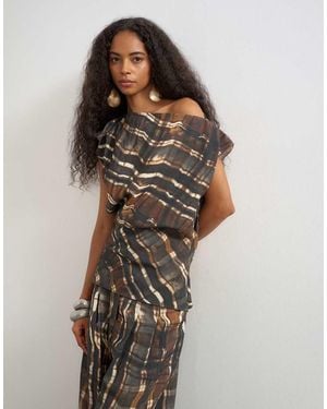 TOPSHOP Co Ord Asymmetric Neckline Top - Brown