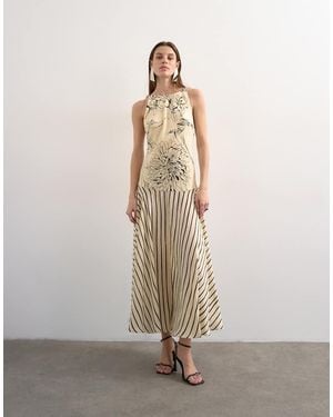 TOPSHOP Contrast Print Beaded Straps Maxi Dress - Natural