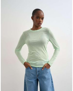 TOPSHOP Premium Sheer Rib Scoop Neck Long Sleeve Top - Green