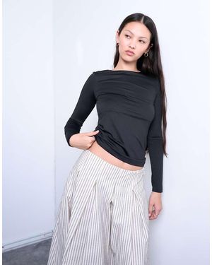 TOPSHOP Slinky Crew Neck Long Sleeve Top - Blue