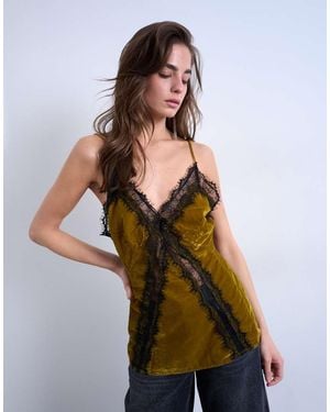TOPSHOP Velvet Lace Cami With Contrast Lace - Green