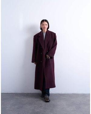 TOPSHOP Oversized Double Breasted Mensy Overcoat With Wool - Purple