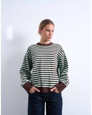 TOPSHOP Stripe Oversized Deep Cuff Sweat - White