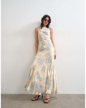 TOPSHOP Satin Racer Neck Maxi Dress - Natural