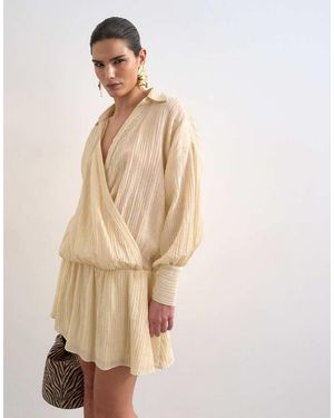 TOPSHOP Dropped Waist Wrap Shirt Dress - Natural