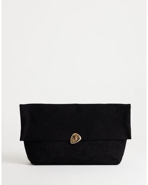 TOPSHOP Gaia Oversized Suedette Clutch Bag With Hardware - Black