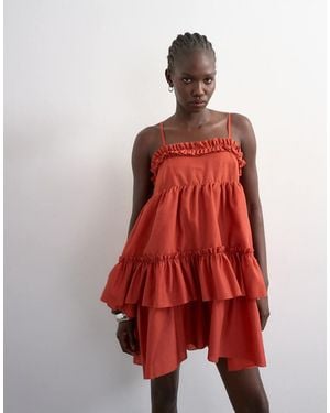 TOPSHOP Voluminous Frill Midi Dress - Red
