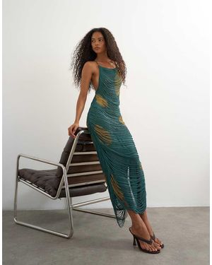 TOPSHOP Premium Heavily Embellished Fringed Maxi Dress - Green
