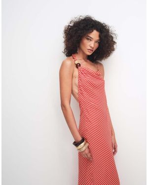 TOPSHOP Asym Beaded Neck Maxi Occasion Dress Chiffon Stripe - Red