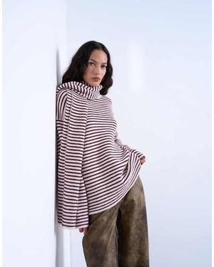 TOPSHOP Knit Stripe Oversized Jumper With Scarf - Purple