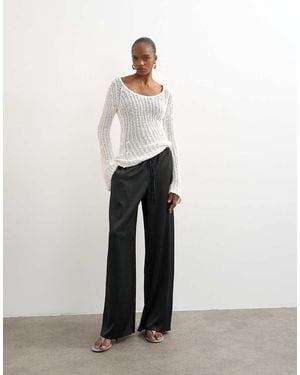 TOPSHOP Satin Tie Waist Wide Leg Trouser - White