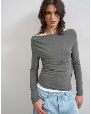 TOPSHOP Double Layer Long Sleeve Top - Grey