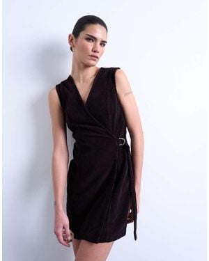 TOPSHOP Denim Wrap Mini Dress - Black