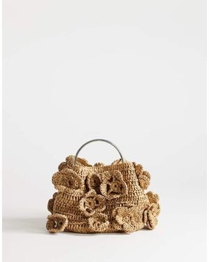 TOPSHOP Millie Small Straw Flower Grab Bag With Metal Handle - Natural