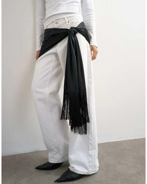 TOPSHOP Satin Scarf With Fringing - Black