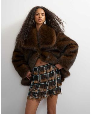 TOPSHOP Premium Heavily Embellished Fringed Mini Skirt - Natural