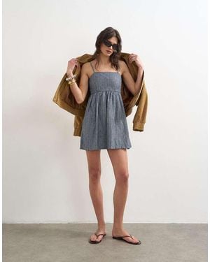 TOPSHOP Denim Open Back Strappy Dress - Blue