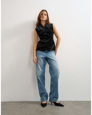 TOPSHOP Velvet Bonded Waistcoat - Blue