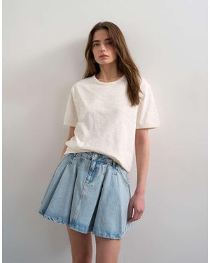 TOPSHOP Denim Pleated Full Mini Skirt - Blue
