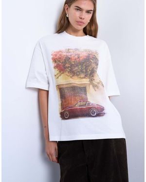 TOPSHOP Graphic Oversized Retro Car Print Tee - White