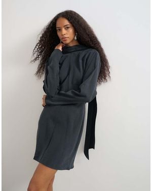 TOPSHOP Cupro Long Sleeve Scarf Neck Cowl Back Mini Dress - Blue