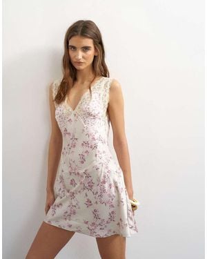 TOPSHOP Lace Insert Pintucked Waist Mini Tea Dress - White