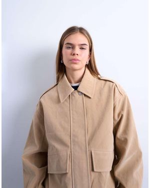 TOPSHOP Faux Suede Oversized Bomber - Natural
