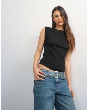 TOPSHOP Ribbed Boyfriend Tank - Black