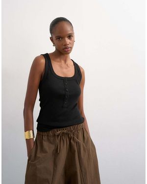 TOPSHOP Button Placket Rib Knit Tank Top - Brown