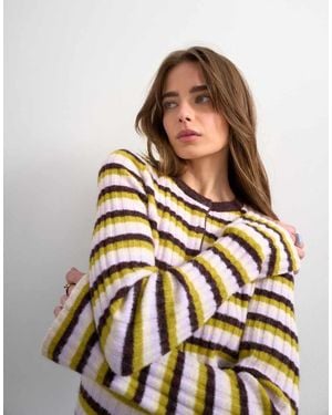 TOPSHOP Knitted Ribbed Stripe Button Cardigan - Multicolour