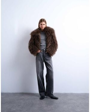 TOPSHOP Mongolian Faux Fur Bomber Coat - Multicolour