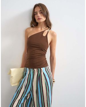 TOPSHOP One Shoulder Beaded Strap Top - Blue