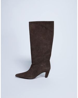 TOPSHOP Nelly Real Suede Pointed Toe Slouch Boot - Brown