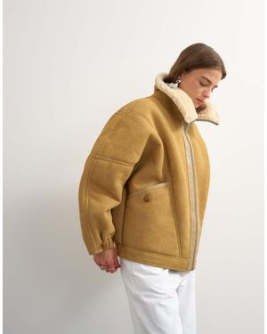 TOPSHOP Super Oversized Ovoid Shearling Jacket - Metallic
