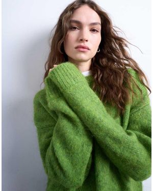 TOPSHOP Knit Boxy Fluffy Crew Neck Jumper - Green