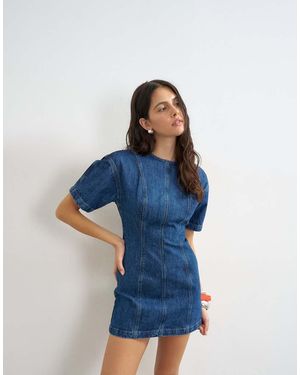 TOPSHOP Denim Short Sleeve Mini Dress - Blue