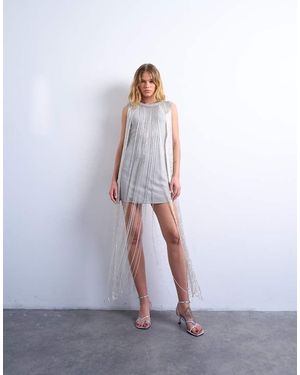 TOPSHOP Heavy Beaded Fringe Mini Dress - White
