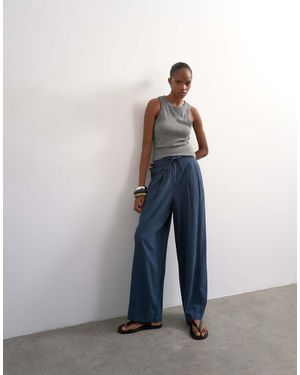 TOPSHOP Linen Balloon Trouser With Tie Waist - Blue