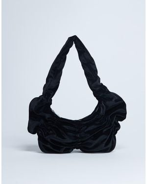 TOPSHOP Saphire Ruched Velvet Shoulder Bag - Black
