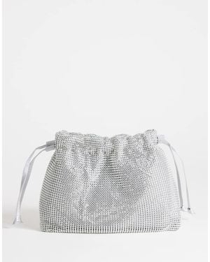 TOPSHOP Seleena Small Diamante Drawstring Clutch Bag - Grey