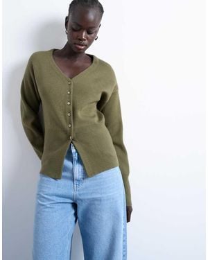 TOPSHOP Knitted V Neck Longline Clean Cinch Waist Cardigan - Blue