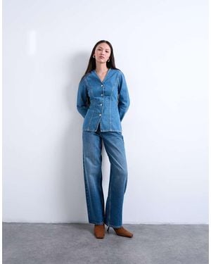 TOPSHOP Denim V Neck Cinched - Blue