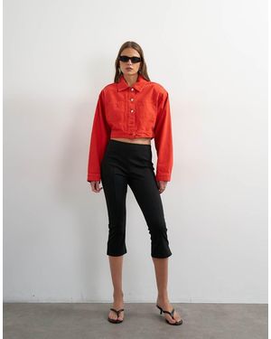 TOPSHOP Denim Cropped Shoulder Pad Jacket - Red
