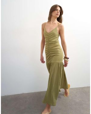 TOPSHOP Crinkle Ruched Front Maxi Cami Dress - Green