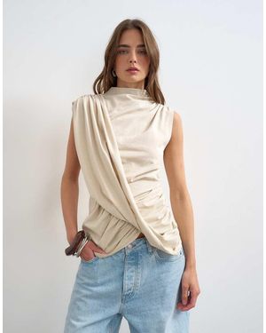 TOPSHOP Drape Front Marl Tunic Top - Blue